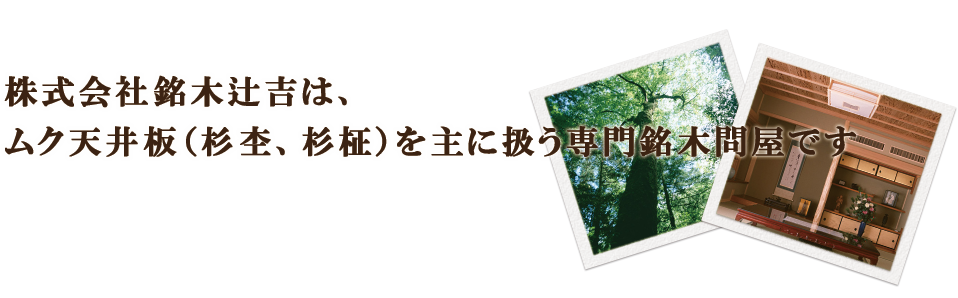 株式会社銘木辻吉は、ムク天井板（杉杢、杉柾）を主に扱う専門銘木問屋です